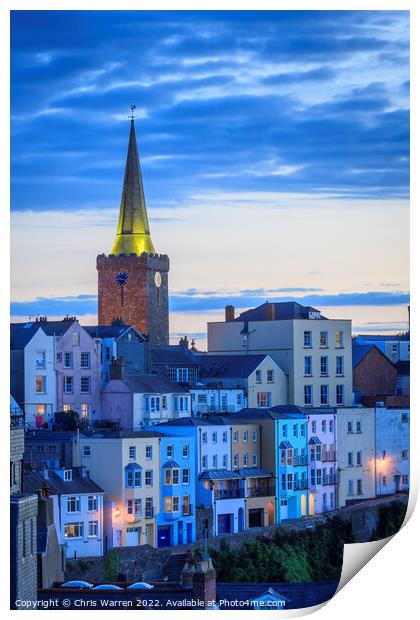 Tenby town in the evening light Pembrokeshire Wale Print by Chris Warren