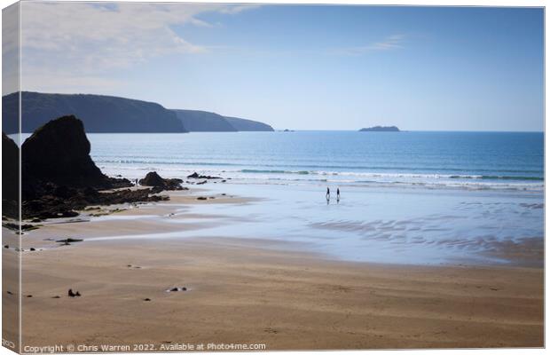 Walking the beach at Broadhaven Pembrokeshire Canvas Print by Chris Warren