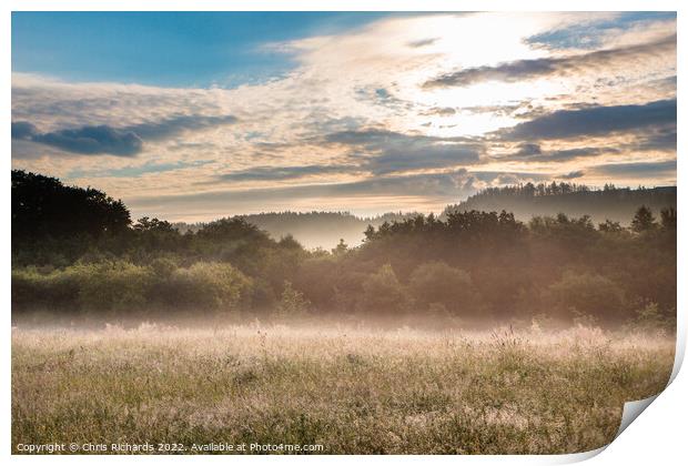 Misty Morning on Waun Gyrlais Heath Print by Chris Richards