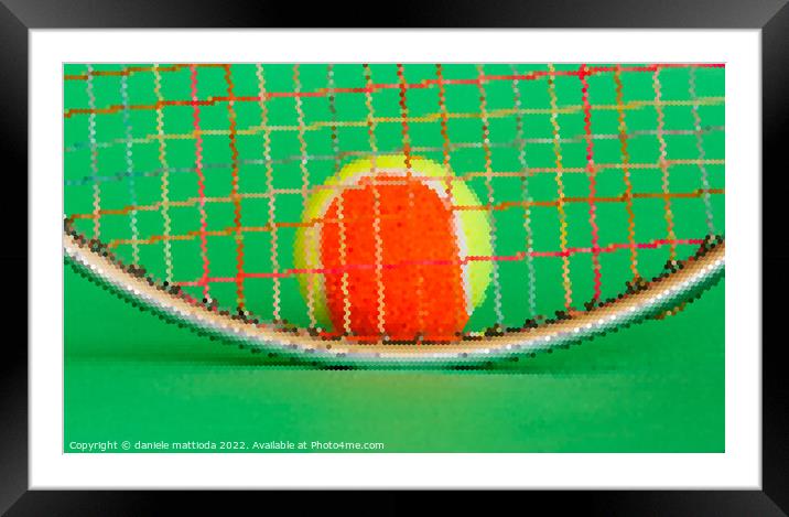 PIXEL ART on a racket and a tennis ball Framed Mounted Print by daniele mattioda