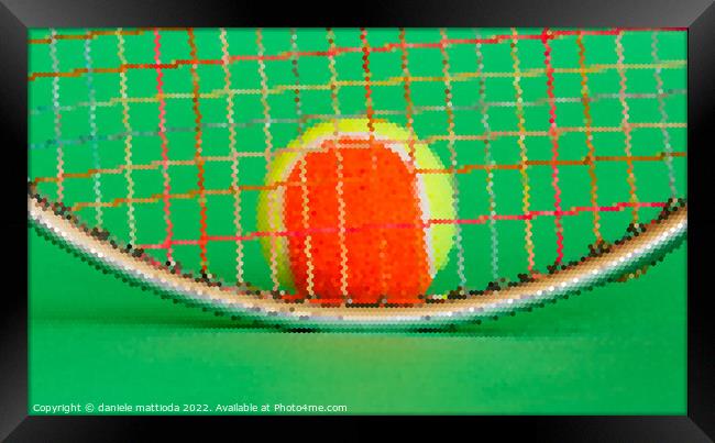 PIXEL ART on a racket and a tennis ball Framed Print by daniele mattioda