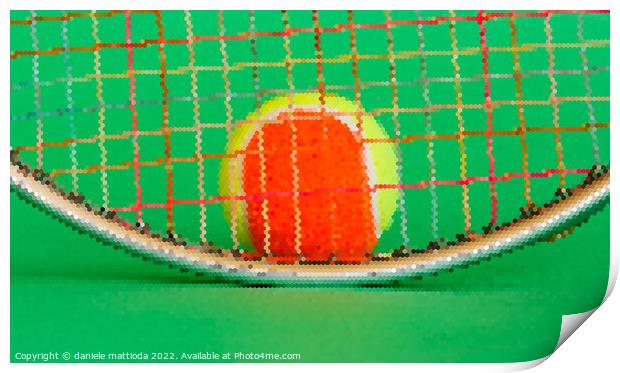 PIXEL ART on a racket and a tennis ball Print by daniele mattioda