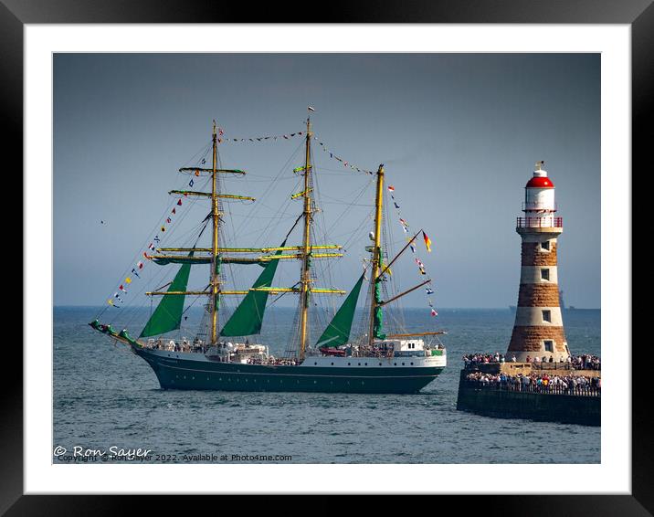 A Sailing Ship passing Roker Pier Framed Mounted Print by Ron Sayer