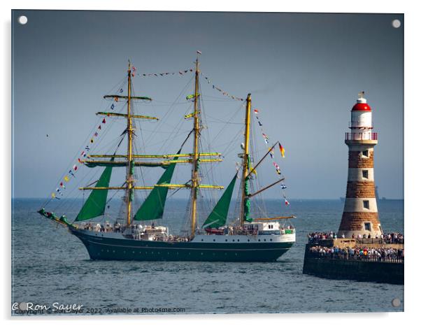 A Sailing Ship passing Roker Pier Acrylic by Ron Sayer