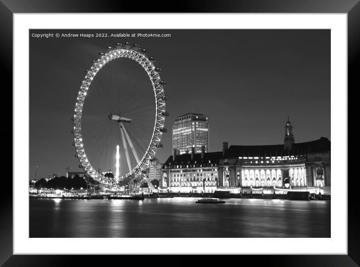 Nighttime Reflections of London Eye Framed Mounted Print by Andrew Heaps