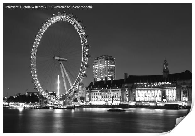 Nighttime Reflections of London Eye Print by Andrew Heaps