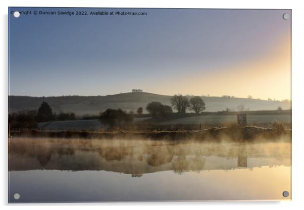 River Avon at Saltford frosty sun rise reflecting Kelston Roundhill Acrylic by Duncan Savidge