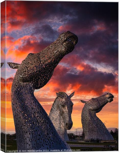 Three of the Kelpies Canvas Print by Ann Biddlecombe