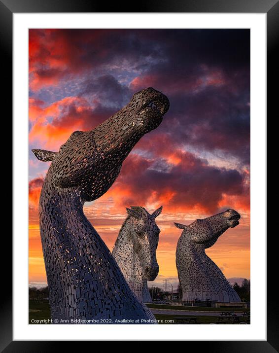 Three of the Kelpies Framed Mounted Print by Ann Biddlecombe
