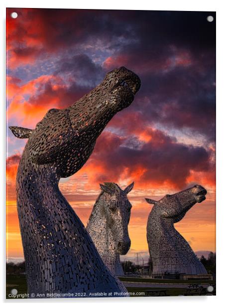Three of the Kelpies Acrylic by Ann Biddlecombe