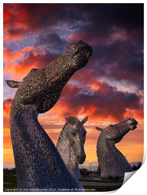 Three of the Kelpies Print by Ann Biddlecombe