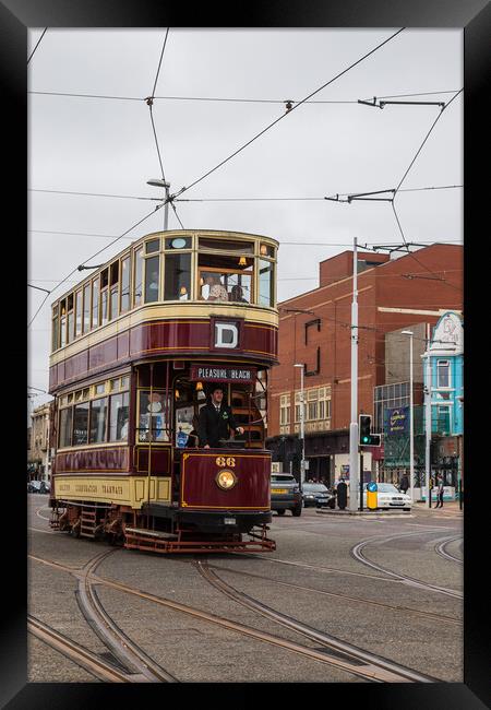 Old double decker tram on the Blackpool waterfront Framed Print by Jason Wells