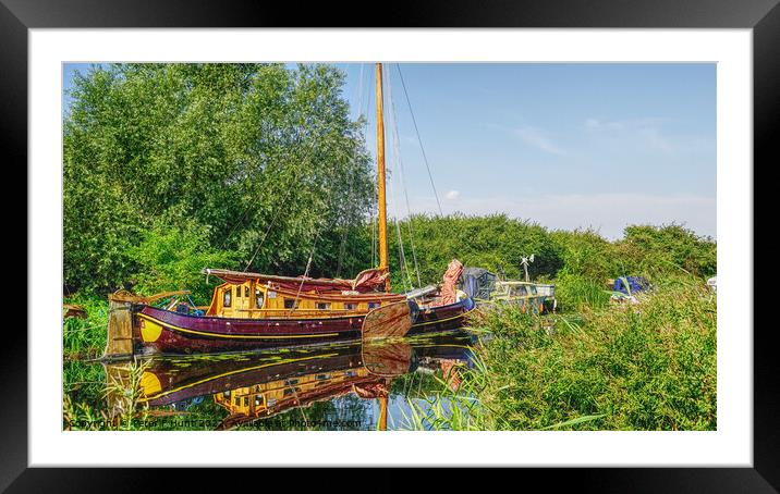 Barge Reflections On The Canal Framed Mounted Print by Peter F Hunt