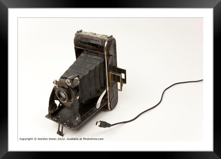 No USB connectivity in this antique bellows camera.  Framed Mounted Print by Gordon Dixon