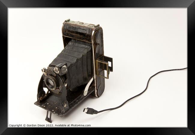 No USB connectivity in this antique bellows camera.  Framed Print by Gordon Dixon