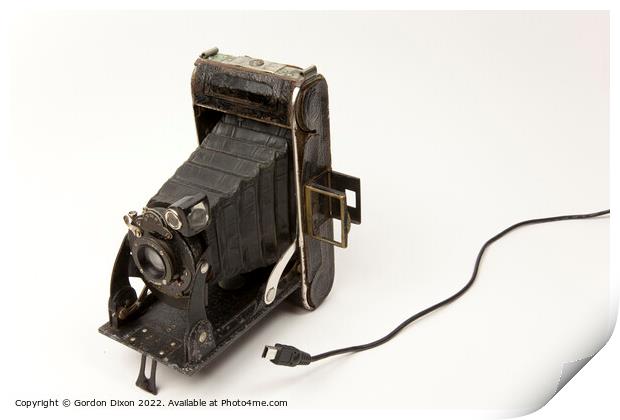 No USB connectivity in this antique bellows camera.  Print by Gordon Dixon