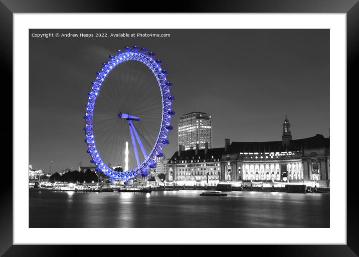 London Eye landmark in blue in the  capital Englan Framed Mounted Print by Andrew Heaps