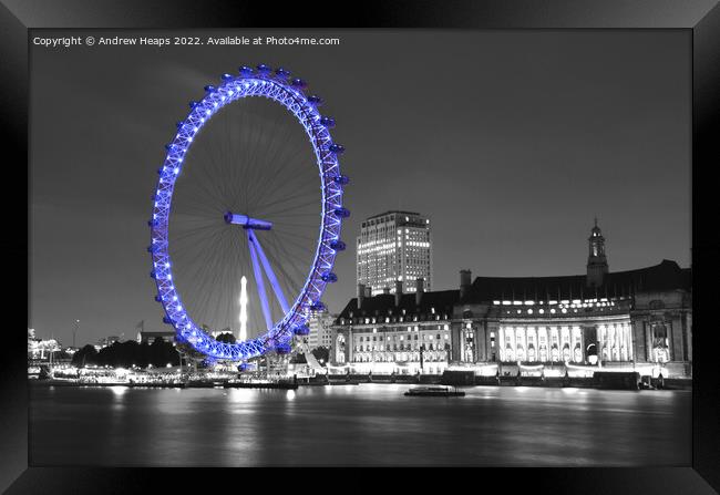 London Eye landmark in blue in the  capital Englan Framed Print by Andrew Heaps