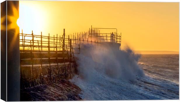 Scaffolding on Porthcawl lighthouse Canvas Print by Leighton Collins