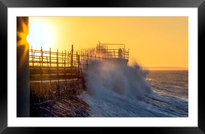 Scaffolding on Porthcawl lighthouse Framed Mounted Print by Leighton Collins