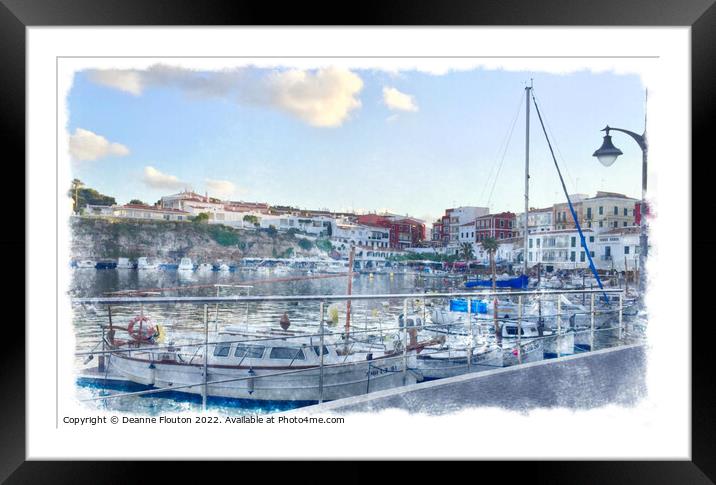  Watercolor Harbor in Es Castell Menorca Framed Mounted Print by Deanne Flouton