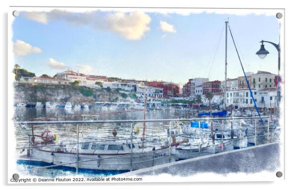  Watercolor Harbor in Es Castell Menorca Acrylic by Deanne Flouton