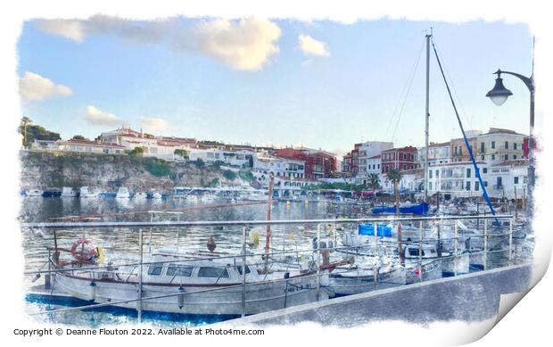  Watercolor Harbor in Es Castell Menorca Print by Deanne Flouton