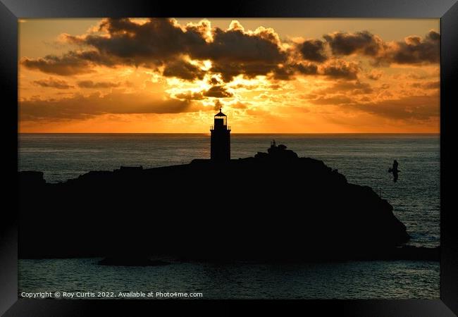 Godrevy Sunset Silhouette Framed Print by Roy Curtis
