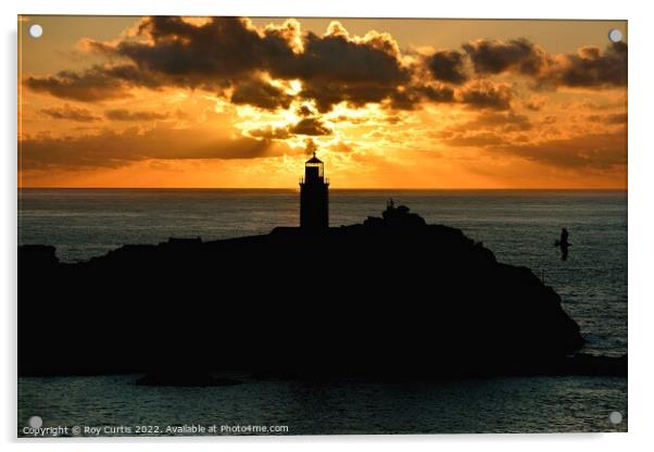 Godrevy Sunset Silhouette Acrylic by Roy Curtis