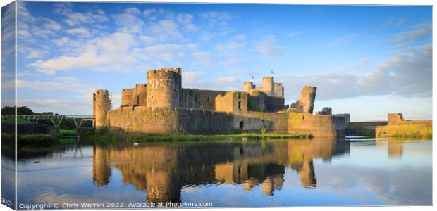 Caerphilly Castle with reflection  Canvas Print by Chris Warren