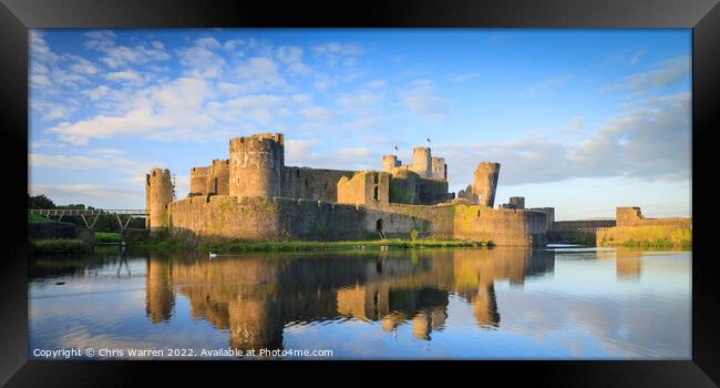 Caerphilly Castle with reflection  Framed Print by Chris Warren