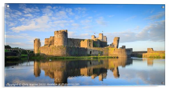 Caerphilly Castle with reflection  Acrylic by Chris Warren