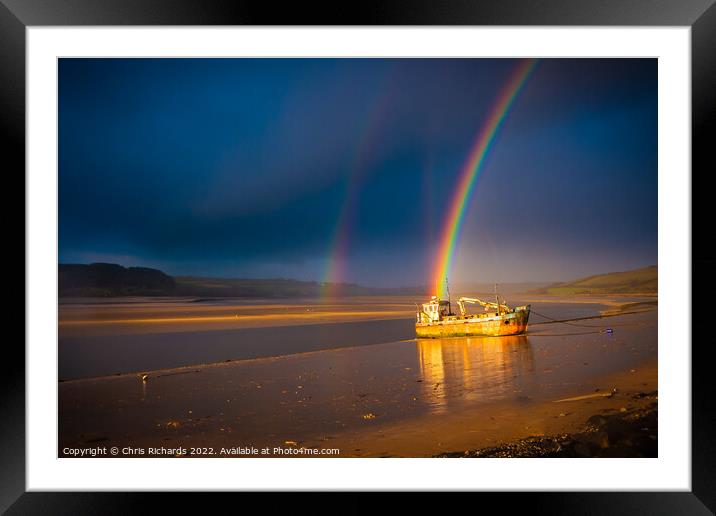 Rainbow Over The Vicky Leigh at Ferryside Framed Mounted Print by Chris Richards