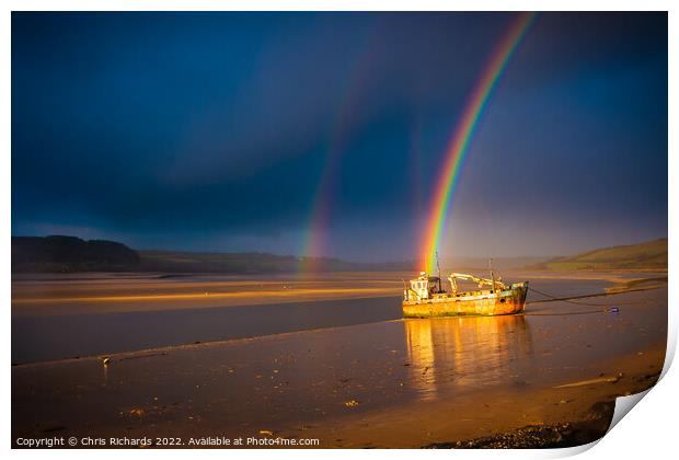 Rainbow Over The Vicky Leigh at Ferryside Print by Chris Richards