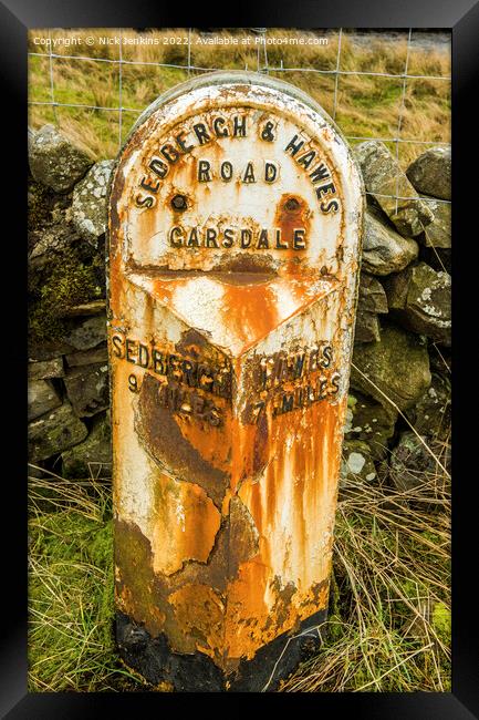 Old Road Milestone Garsdale Cumbria  Framed Print by Nick Jenkins