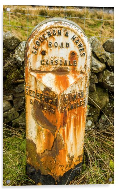 Old Road Milestone Garsdale Cumbria  Acrylic by Nick Jenkins