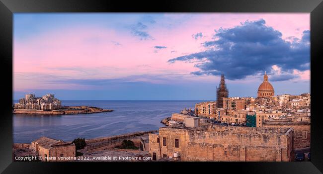 Panoramic view of sunset over Valletta Framed Print by Maria Vonotna