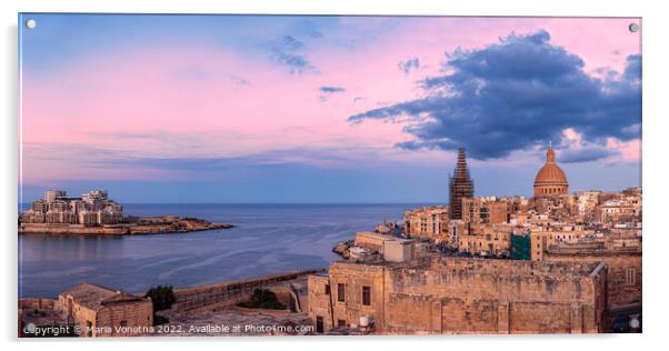 Panoramic view of sunset over Valletta Acrylic by Maria Vonotna