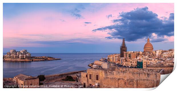 Panoramic view of sunset over Valletta Print by Maria Vonotna