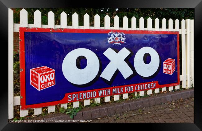 OxO Cube Sign  Splendid with Milk for Children  An Enamel Advertising Sign Framed Print by John Gilham