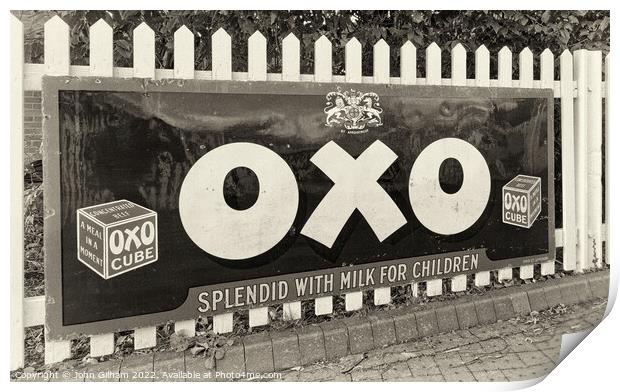 Enamel Advertising Sign for Oxo Cube - Splendid with Milk for Children Print by John Gilham
