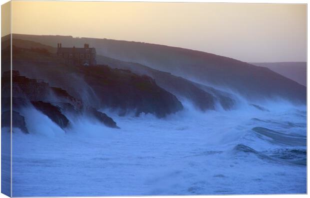 Storm Eunice - Porthleven Clifftop Canvas Print by David Neighbour