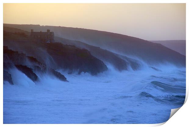 Storm Eunice - Porthleven Clifftop Print by David Neighbour