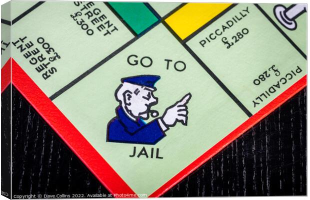 Go To Jail square on a UK Monopoly Board Canvas Print by Dave Collins