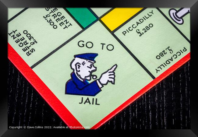 Go To Jail square on a UK Monopoly Board Framed Print by Dave Collins