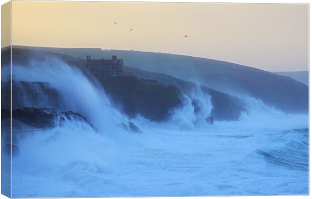 Storm Eunice - Porthleven Waves Canvas Print by David Neighbour