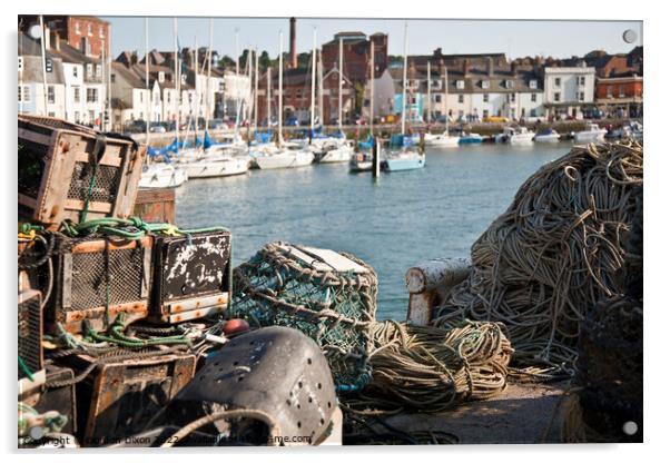 Weymouth Harbour with lobster pots Acrylic by Gordon Dixon