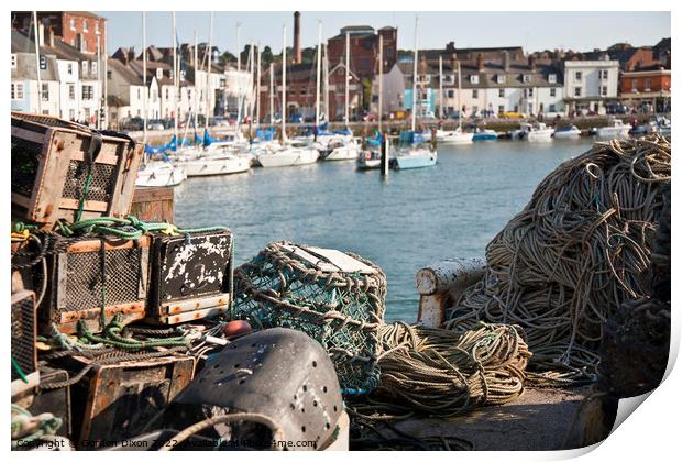 Weymouth Harbour with lobster pots Print by Gordon Dixon