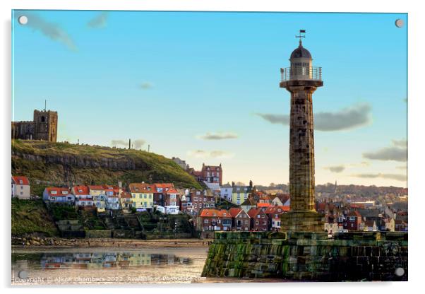 Whitby Harbour Lighthouse, North Yorkshire Coast  Acrylic by Alison Chambers