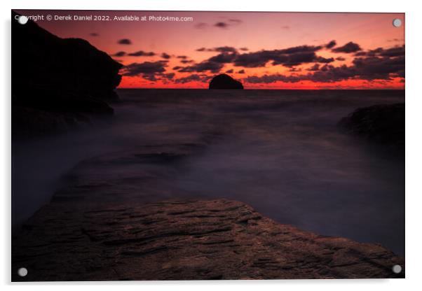 Trebarwith Strand Sunset, Cornwall Acrylic by Derek Daniel